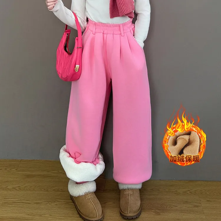 女大童冬季500克羊羔绒加厚过冬初中生女孩北方天保暖休闲裤子潮