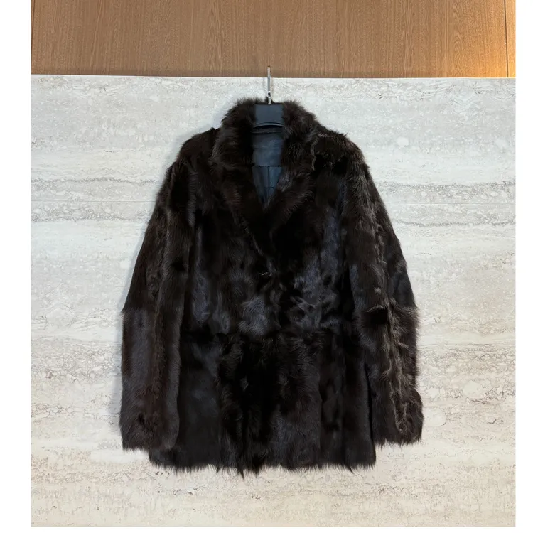 TANTAN 气质轻奢翻领羊皮毛一体毛呢外套3837