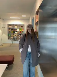 28169灰色复古宽松好货显瘦加厚中长款风衣外套95001衣长80