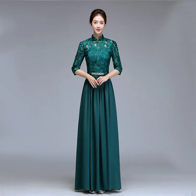 大合唱演出服装女长裙新款成人现代舞主持人连衣裙中老年表演礼服