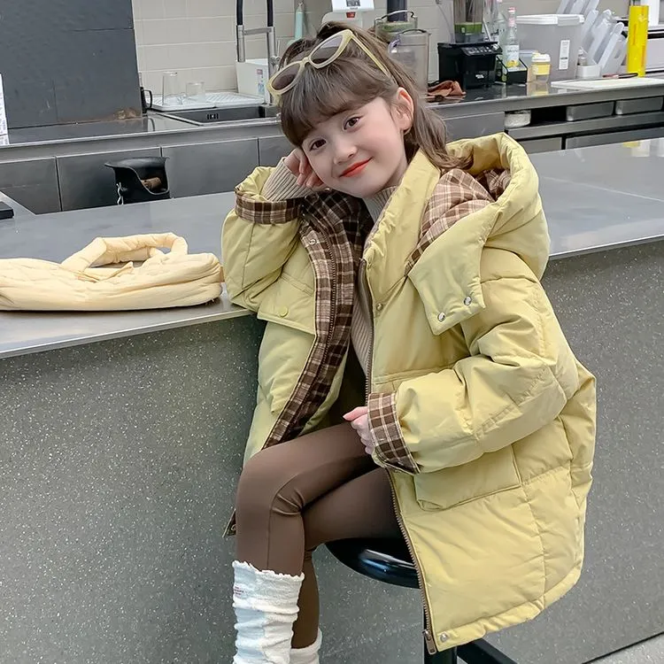 女童羽绒服冬装2025新款洋气大童时髦连帽白鸭绒冬季加厚儿童外套