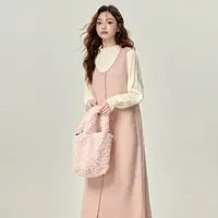 0174【金拐子专属】三寸藕甜美可爱粉色背心连衣裙女配大衣L240174