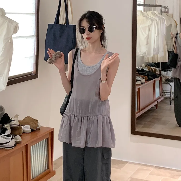 韩系灰粉透明无袖衬衫女2025夏季新款设计感蝴蝶结绑带上衣
