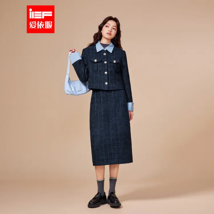 IEF/爱依服2025新款冬季气质女人味时尚加厚加棉上下套裙套装
