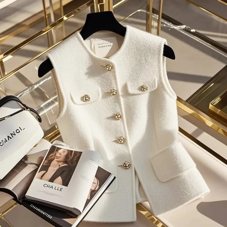 2025年冬季今年流行爆款独特超好看气质名媛欧货小香风白色马甲女