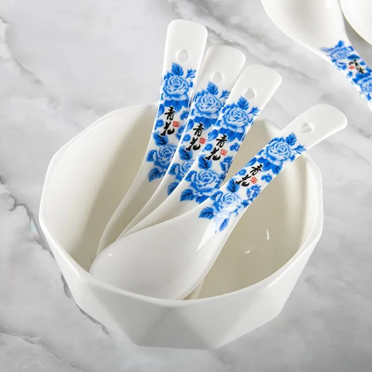 【10只装】青花瓷小号汤勺家用盛汤小勺子粥勺高颜值陶瓷破损包赔