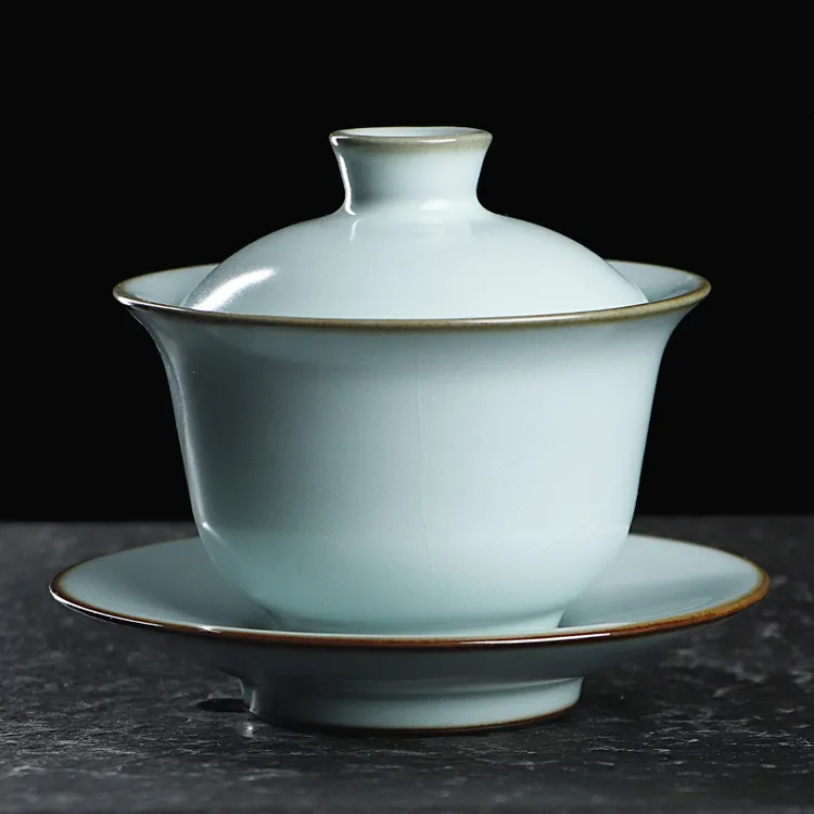凝香阁 茶养开片铁胎天青汝窑盖碗 青瓷家用功夫茶具泡茶碗敬茶碗