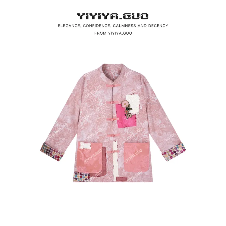 yiyiya.Guo艺艺吖【设计师·玫瑰款】提花拼接羊皮外套080073SS52