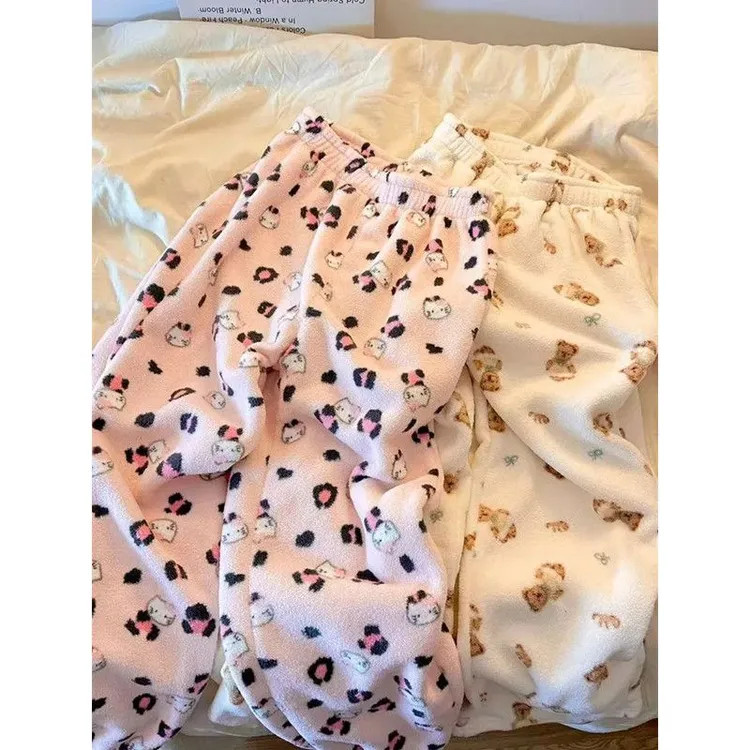 大码胖mm珊瑚绒睡裤女冬季300斤宽松加厚保暖休闲可外穿家居长裤2