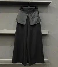 7181#高腰设计小众拼接设计感阔腿直筒裤女西装裤