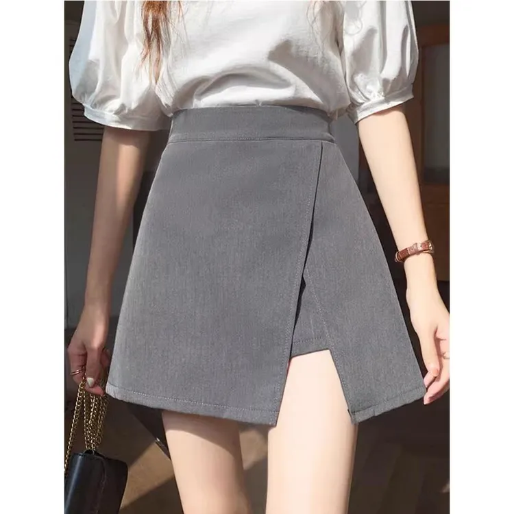 秋季裤裙假两件一体显瘦高腰大码遮肚字裙二合一梨形包臀短裙