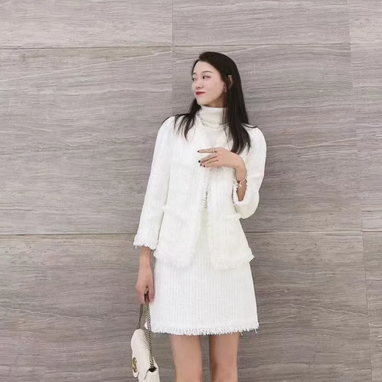 【商场同款】秋冬小香风粗花呢短款时尚休闲提花毛边外套女5400621