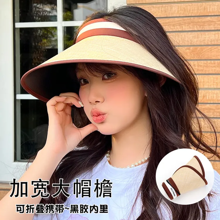 韩版百搭草帽女防紫外线韩版遮阳空顶帽子遮脸防晒遮脸沙滩太阳帽