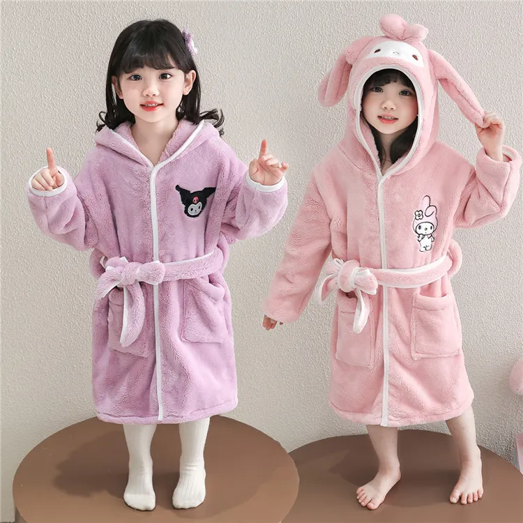 儿童浴袍女童加绒珊瑚绒洗澡保暖穿睡袍宝宝女孩库洛米家居服睡衣