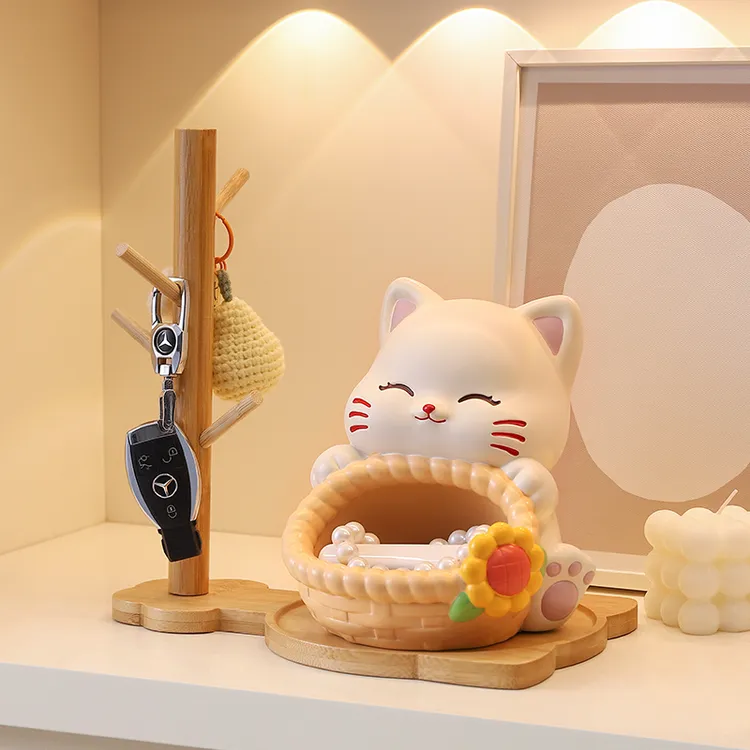 客厅玄关客厅桌面招财猫摆件装饰玄关入户门钥匙收纳盒入门摆件