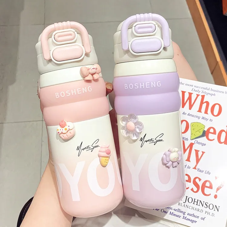 高颜值保温杯女2025新款316不锈钢双饮便携学生上学专用吸管杯子