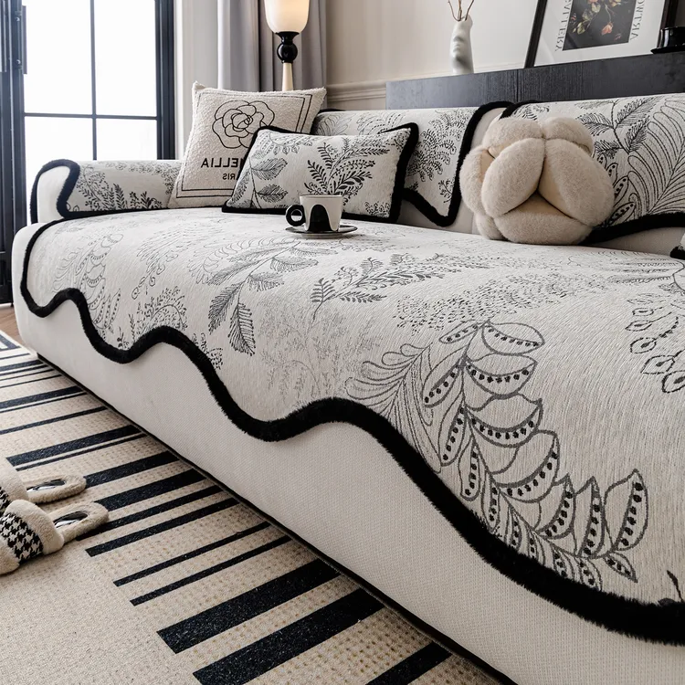 (异形叶园)轻奢异形不规则雪尼尔沙发垫新款一片式沙发防滑坐垫子