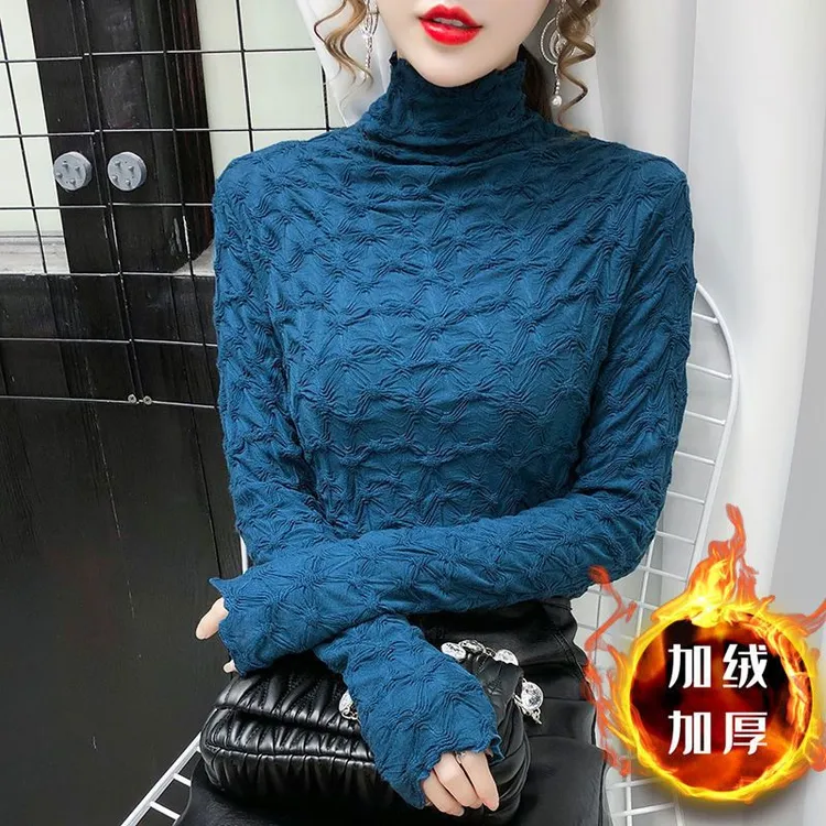 立领半高领网纱蕾丝打底衫女内搭小衫年秋冬洋气显瘦紧身长袖上衣