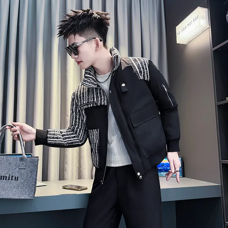 棉服男款2025新款撞色拼接男生冬季外套保暖棉袄子高级感男装棉衣