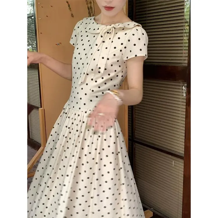 2025夏季娃娃领法式富家千金风海盐苏打显瘦长裙