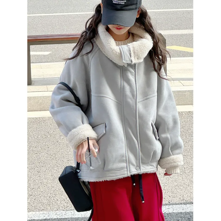 K30477加绒加厚翻领外套女童冬装2025新款儿童夹克保暖百搭上衣