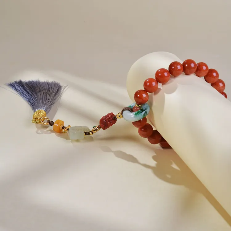 满肉南红玛瑙10mm翡翠平安扣貔貅和田玉如意蜜蜡流苏南红手持