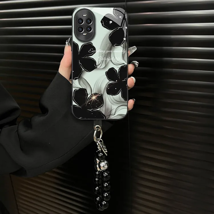 适用【华为nova13pro】钛灰电镀玻璃壳水墨花ins风网红创意手机壳女