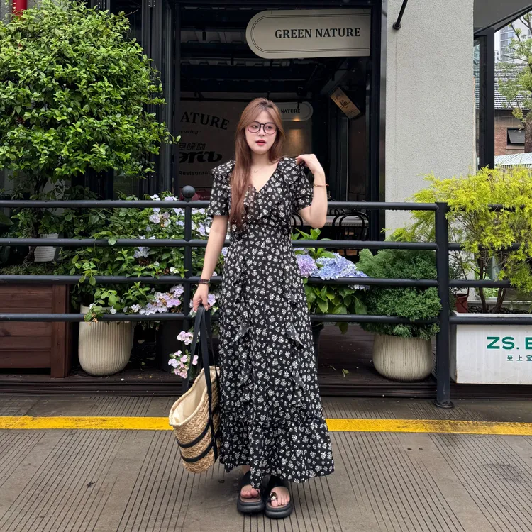 盈盈&南岛风大码女装碎花连衣裙夏胖mm显瘦法式设计感长裙ZYY1900