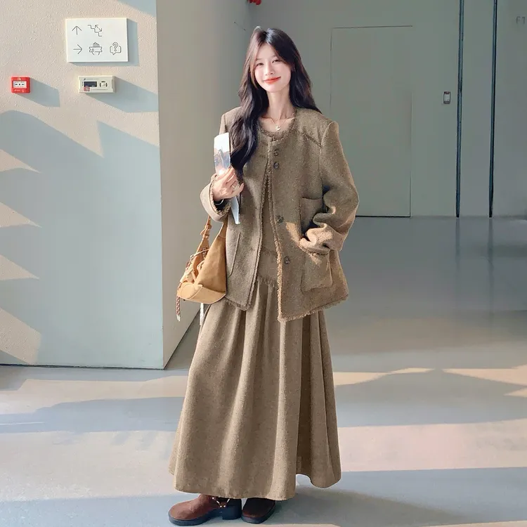 法式复古氛围感套装裙女2025秋季高级感流苏西装外套连衣裙两件套