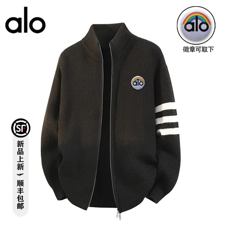【官方奥特莱斯】alo潮牌 条纹针织开衫毛衣外套男女春秋款休闲上衣