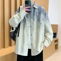 潮牌青少年春秋新款渐变色翻领衬衫外套宽松港风痞帅男生百搭外套