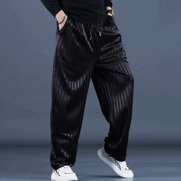 2025秋冬条纹宽松阔腿裤暗黑系潮直筒裤男休闲裤西装裤发型师男裤