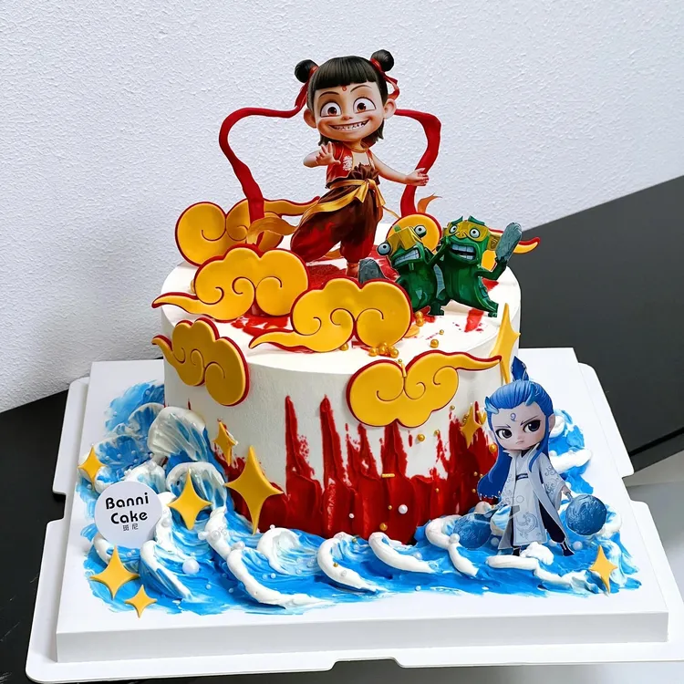 网红哪吒敖丙蛋糕装饰摆件魔童三太子男孩男生儿童生日插件插牌