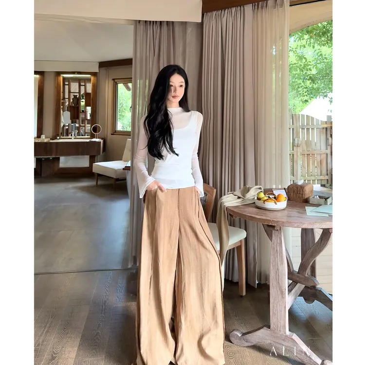 阿琳ALIN【叠纱】双层结构网纱T恤秋假两件设计内搭上衣AL5GBS10