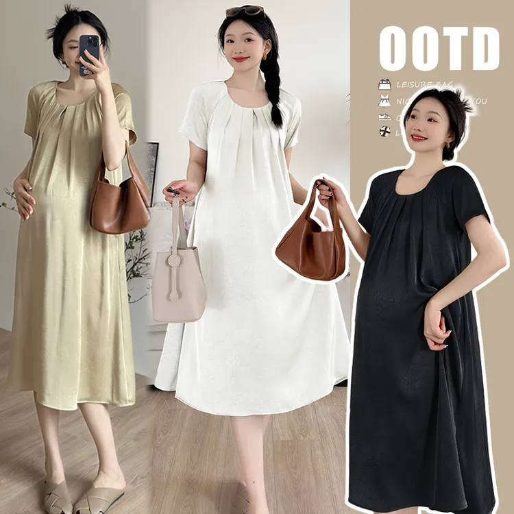 孕妇装夏季新款韩版中长裙宽松显瘦休闲百搭款潮流大码孕妇连衣裙