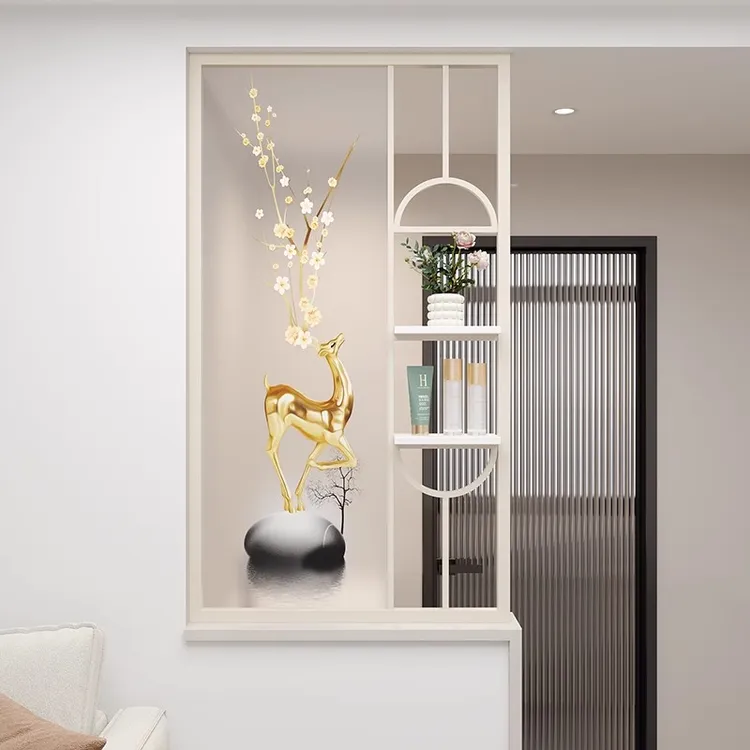 奶油风卫生间半墙隔断屏风长虹艺术玻璃干湿分离洗手台现代简约风