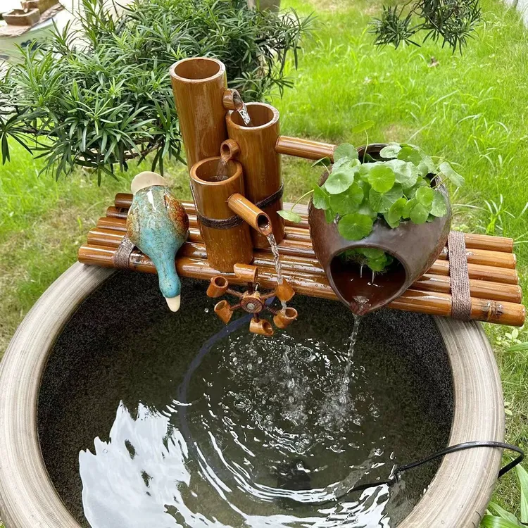 竹子流水器展示鱼缸养鱼盆石槽循环养鱼过滤喷泉养鱼流水器