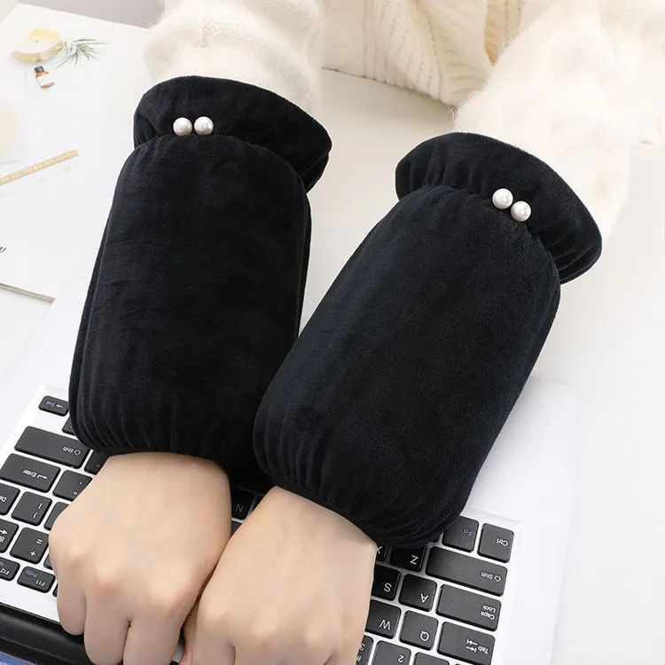 秋冬新款珍珠袖套女成人学生短款可爱套袖上班护袖羽绒服防脏袖J