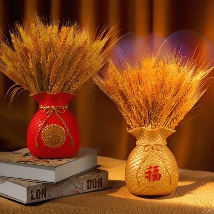 网红客厅摆件装饰金黄麦穗高级干花真花新中式高级感福袋摆设极品