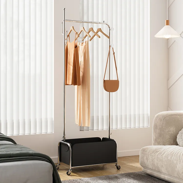 高档不锈钢衣帽架落地卧室可移动挂衣架中古风家用衣架子落地式
