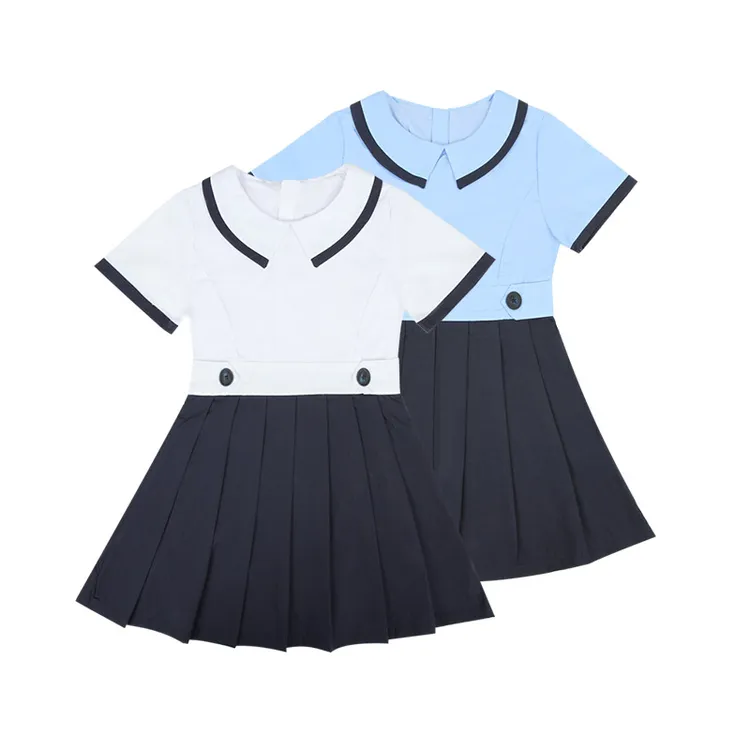 卷卷毛儿童连衣裙夏季短袖日系学院风女童衬衣连衣裙