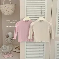 K24Q05百搭洋气纯色极简风圆领女春秋T恤宝宝半高领甜美打底衫