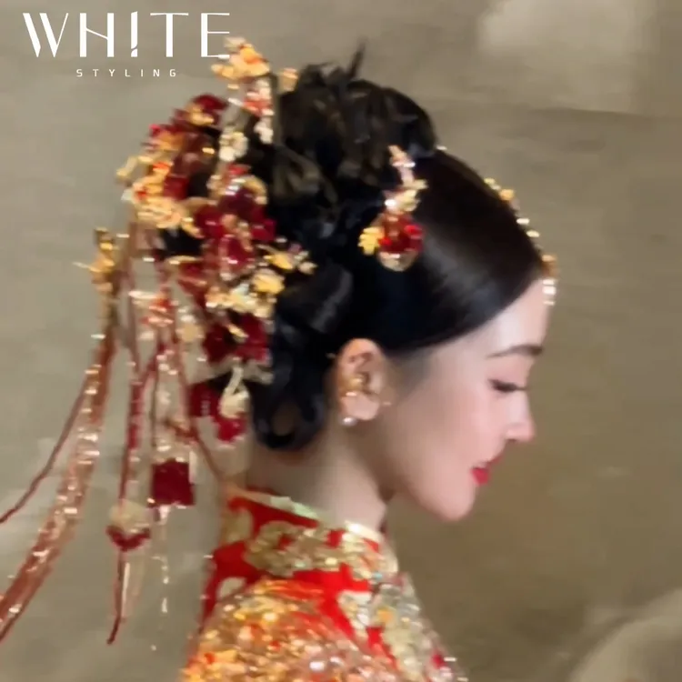 WHITE全铜手作中式“绝代芳华”红金步摇 十大件套