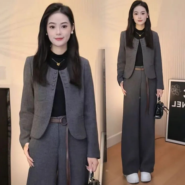 时尚毛呢套装女士秋季新款洋气减龄长袖阔腿裤巨好看两件套YF103