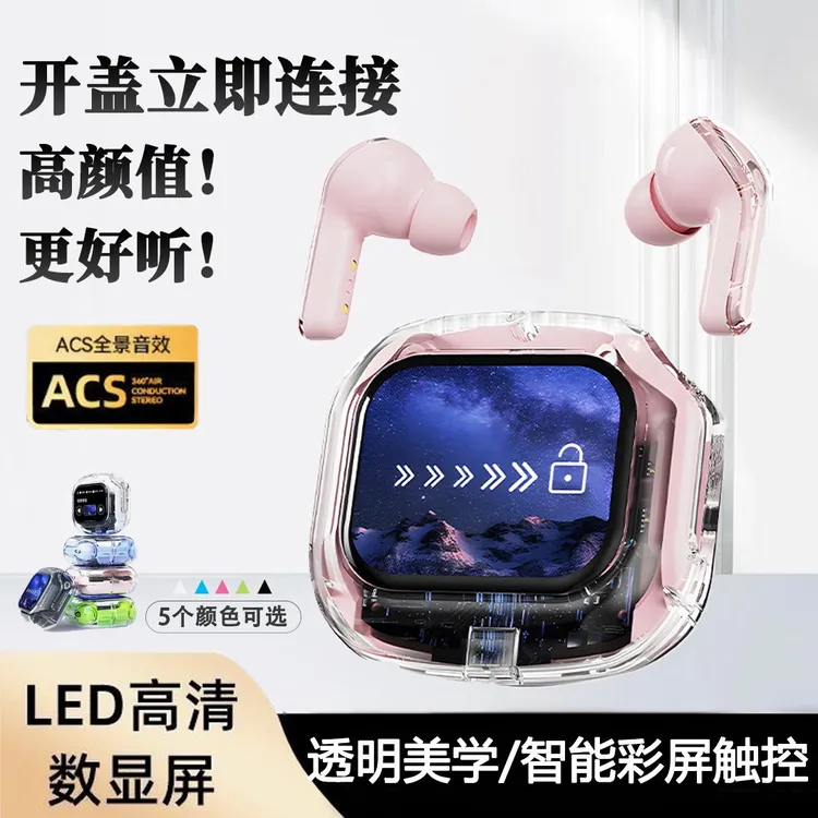 彩屏触控屏蓝牙耳机透明数显超长续航运动降噪游戏无线蓝牙耳机