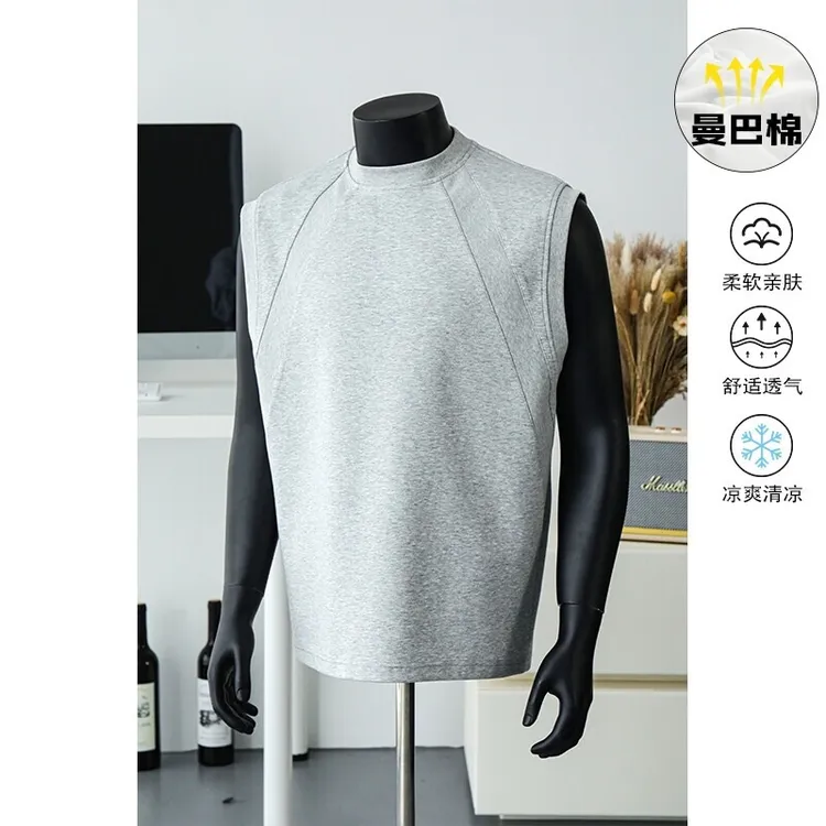 运动健身无袖背心T恤男款夏季痞帅潮流训练宽松美式圆领坎肩上衣