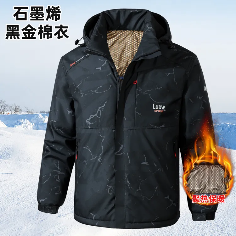 男士外套冬季迷彩加厚保暖防风防水版型石墨烯黑金棉服锁温棉服