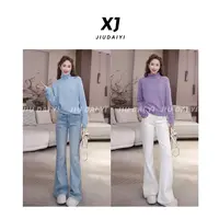 玖黛衣【长腿翘楚】冬季新款加绒腿长微喇牛仔裤NZJ48118 NZJ48119