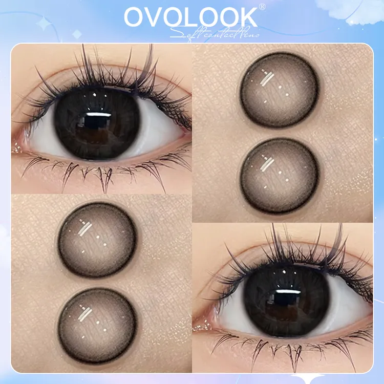 OVOLOOK小直径玻璃黑茶黑色美瞳学生舒适半年抛隐形眼镜2片装T2