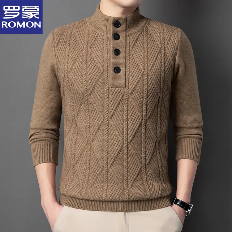 罗蒙秋冬季新款保暖针织衫男士加厚立领内搭打底中年休闲亲肤毛衣